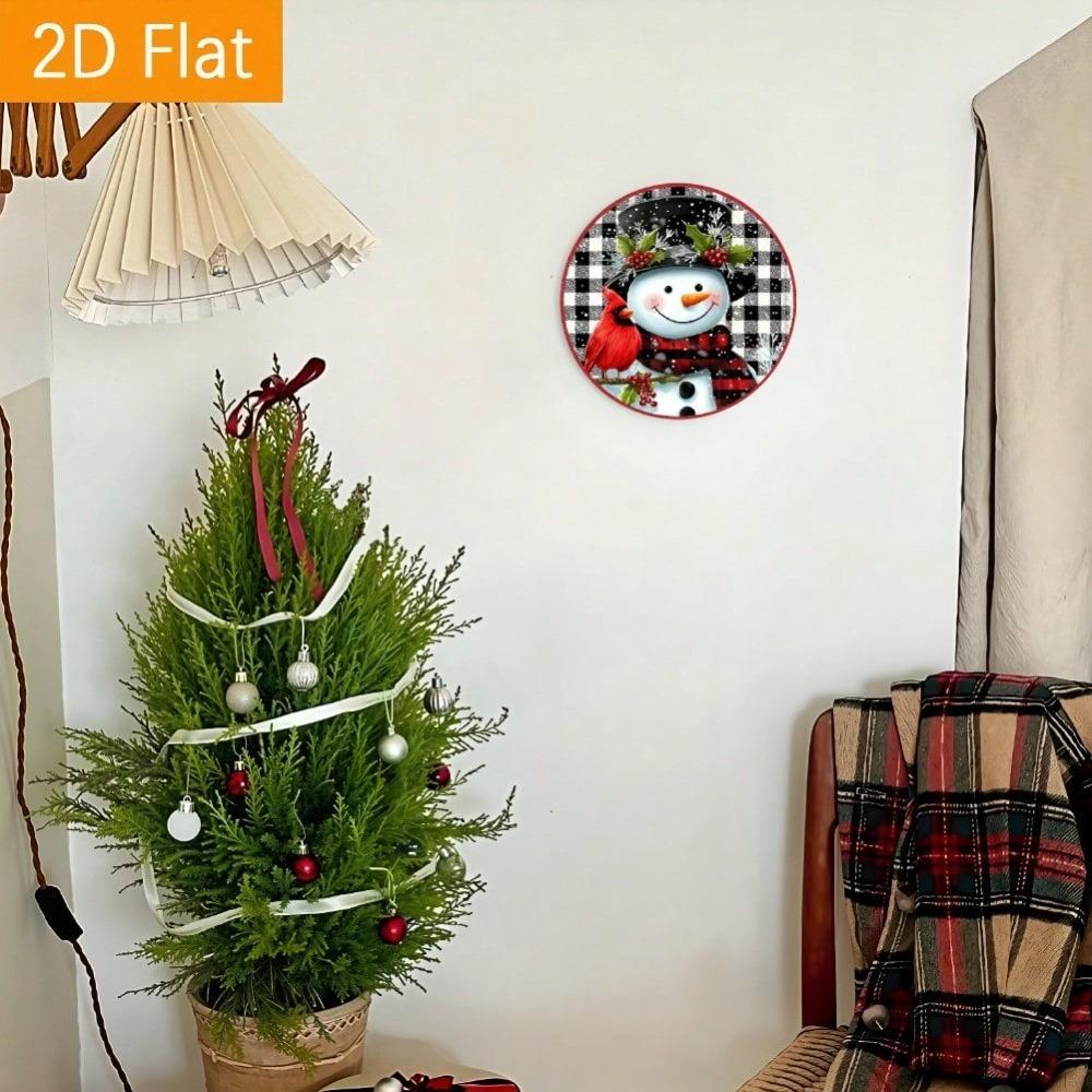 Vintage Snowman Metal Wall Art Round Wreath Winter Home Decor Christmas Gift