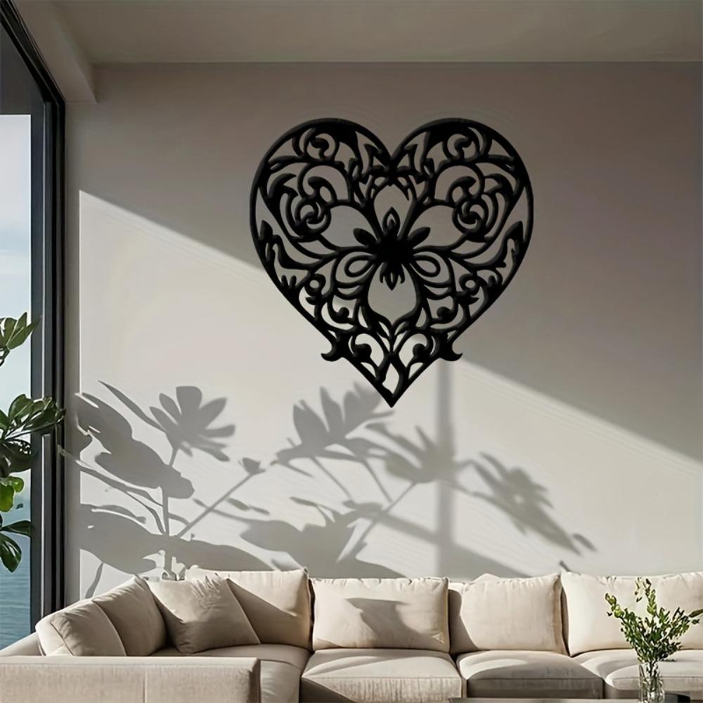 Metal Wall Art Heart with Flower, 3D Sculpture for Garden Bedroom Living Room, Romantic Gift for Couples, Outdoor Indoor Home Decor