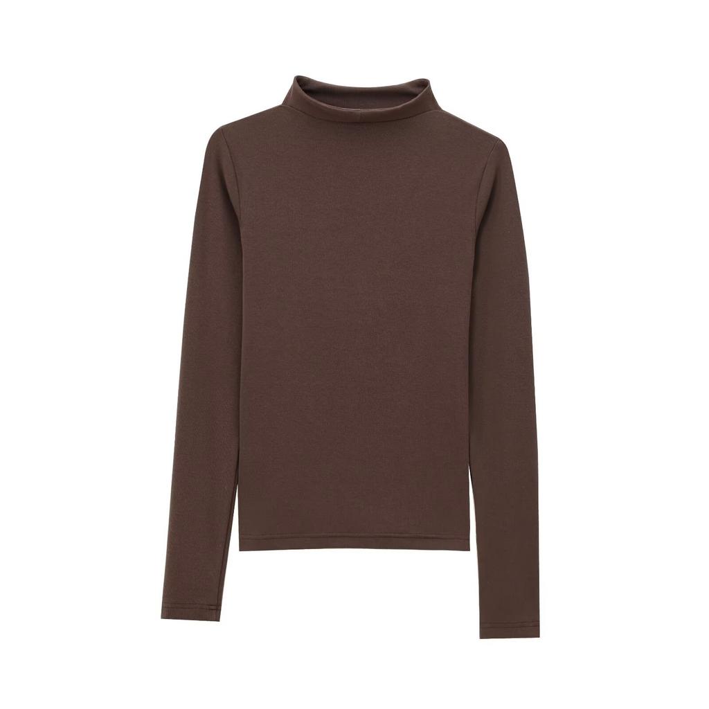 European and American Style Women's Clothing Fashion Commuting Versatile Slim-fitting Simple Long-sleeved Turtleneck T-shirt 2335643