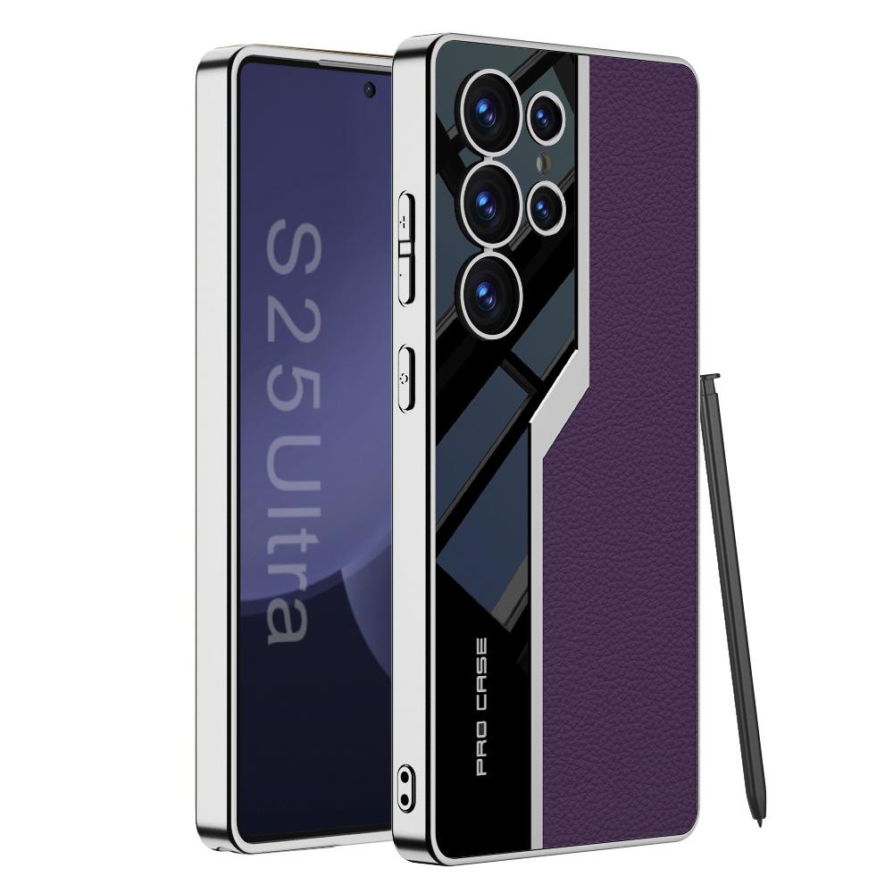 Suitable for Samsung S25ultra Mobile Phone Case S25 Mobile Phone Case S25plus Electroplated Plain Leather Supercar Mobile Phone Case