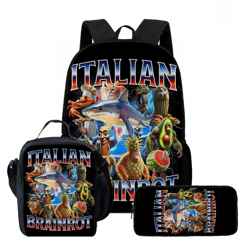 Kids School Backpack Lunch Bag Pencil Case Set - Cartoon Print Oxford Fabric Ergonomic Design Elementary Students