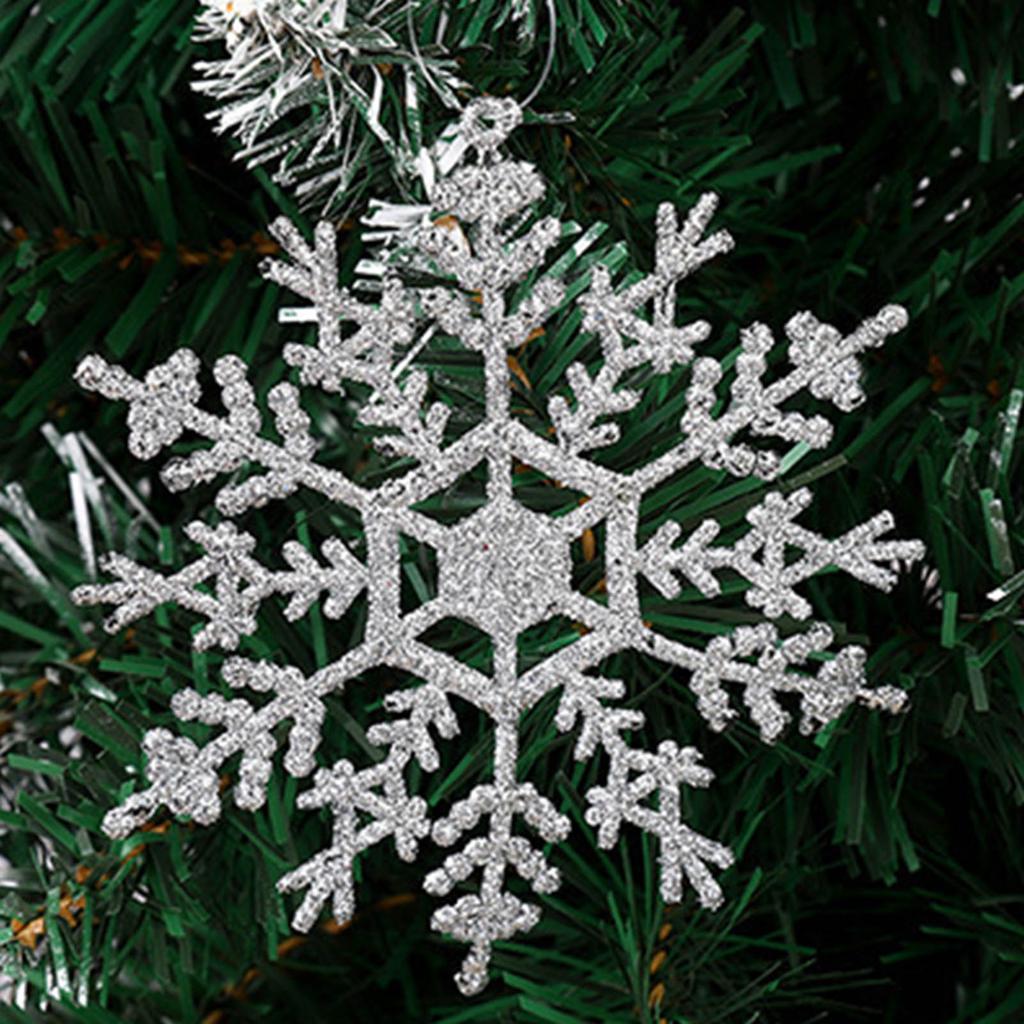 36Pcs Christmas White Snowflake Ornaments Wall Stickers Glass Window Sticker Gold Silver Christmas Tree Hanging Pendant