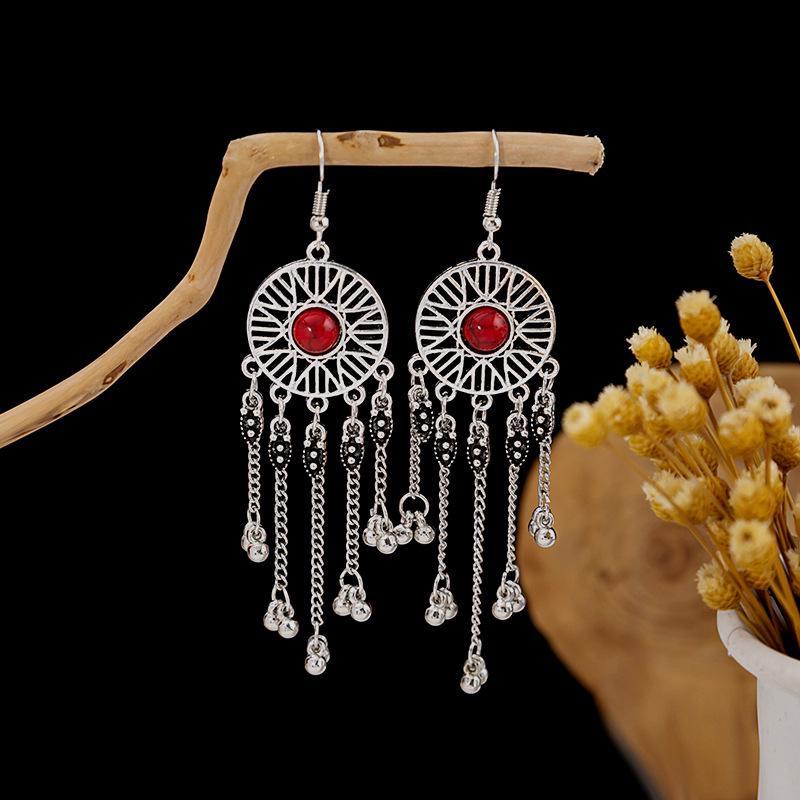 Vintage Ethnic Miao Silver Teardrop Tassel Earrings