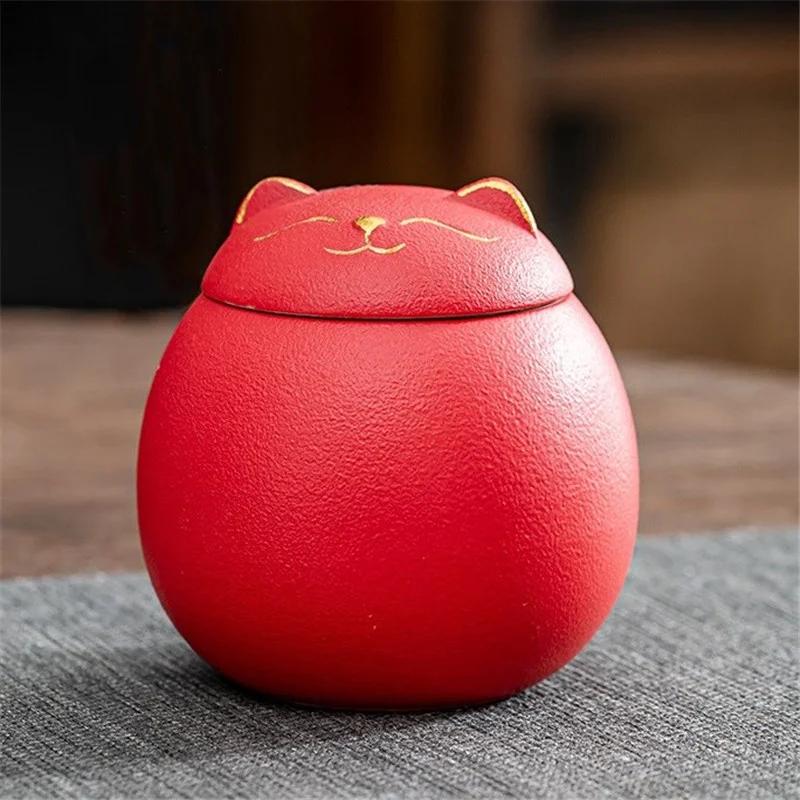 Ceramic Tea Cans Creative Cute Lucky Cat Storage Jar Household Sealed Moisture Proof Candy Tea Sealed Cans Kitchen Supplie