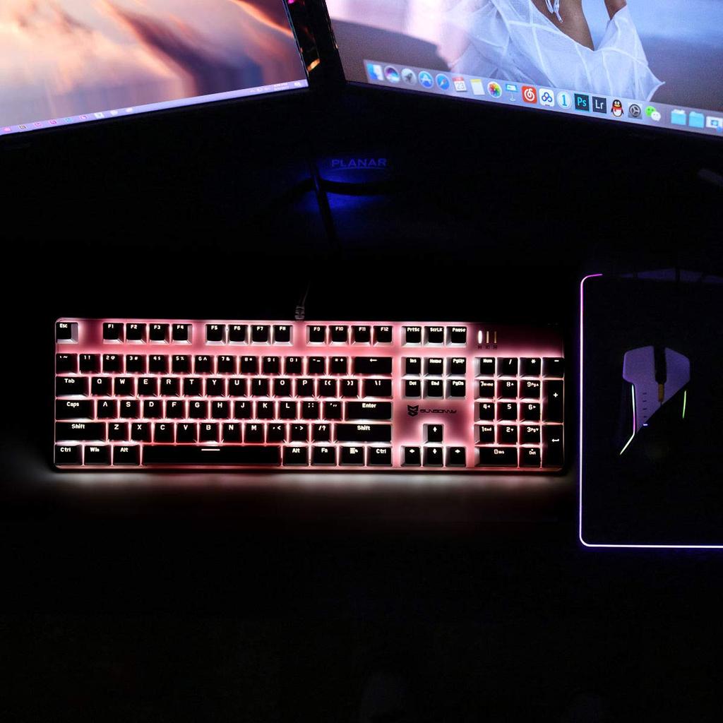 Merdia Mechanical Gaming Full 104 US USB Wired Keyboard with LED Backlight Switches White and Keyboard, Keyboard, Layout, (Blue - Pink)