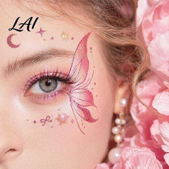 Eye Tail Stickers 5 Sheets Glitter Butterfly Stickers Temporary Face Tattoos for Kids Party Kids Cartoon Decals Festival Makeup Decor Easy Makeup