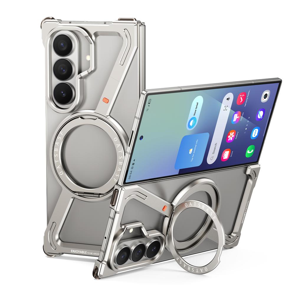 Oatsbasf Magnetic Metal Case for Samsung Galaxy Z Fold 7 Phone Case with 360° Rotatable Ring Stand Phone Cover Bumper Shockproof
