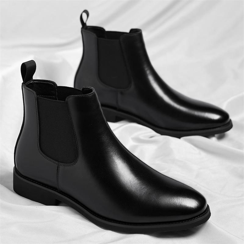 Automne Hiver Chaud Nouvelles Bottes en Cuir de Créateur pour Hommes Couleur Unie Mode Décontracté Bottes Chelsea Homme Grande Taille Chaussures à Plateforme Homme