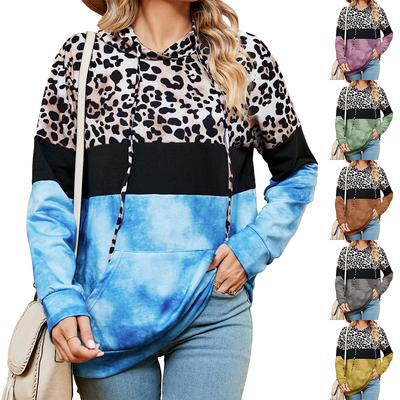 2024 Europäischer Und Amerikanischer Herbst Und Winter Neu Leopardendruck Kontrastierendes Splicing Batik Tasche Langärmliger Hoodie Für Damen