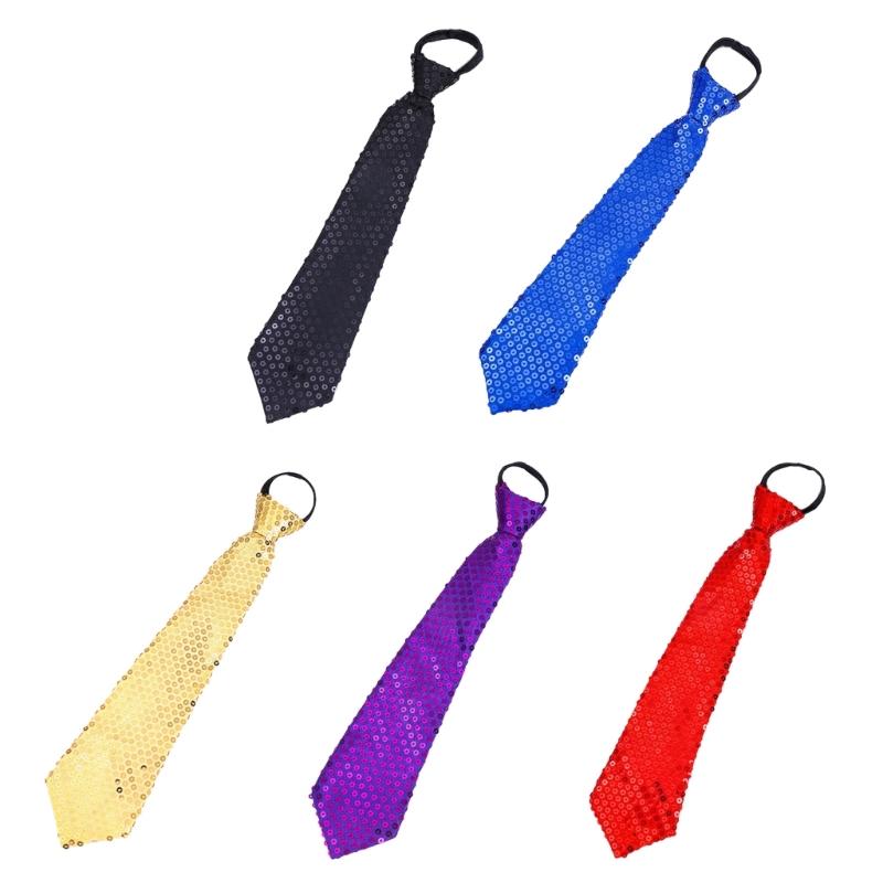 Unisex Glitter Sequins Tie with Zipper for Weddings Graduation Party Costume