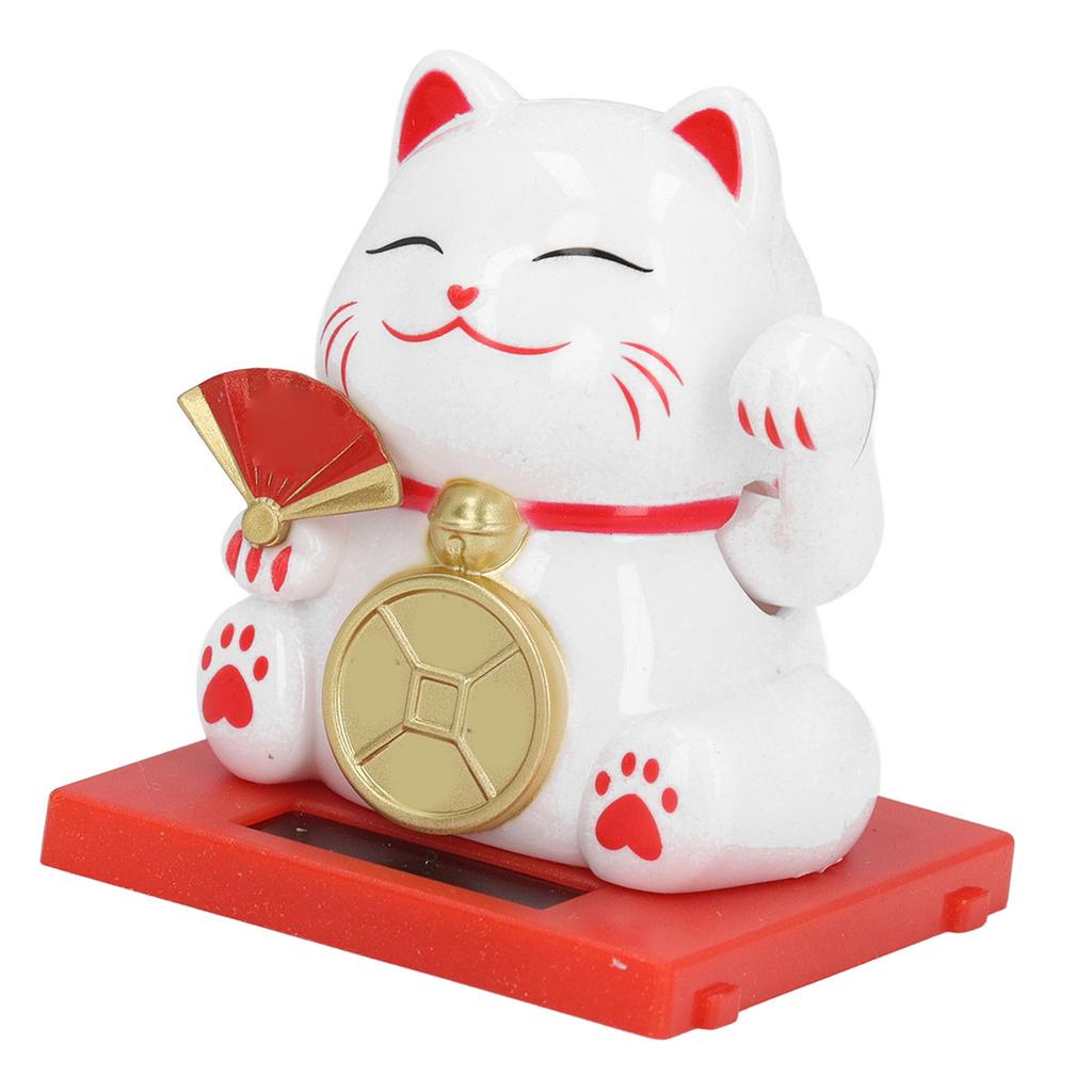 2inch Solar Fortune Cat with Clear Box Solar Powered Lucky Cat Waving Arm Set for Home Office and Dash Board Decor White