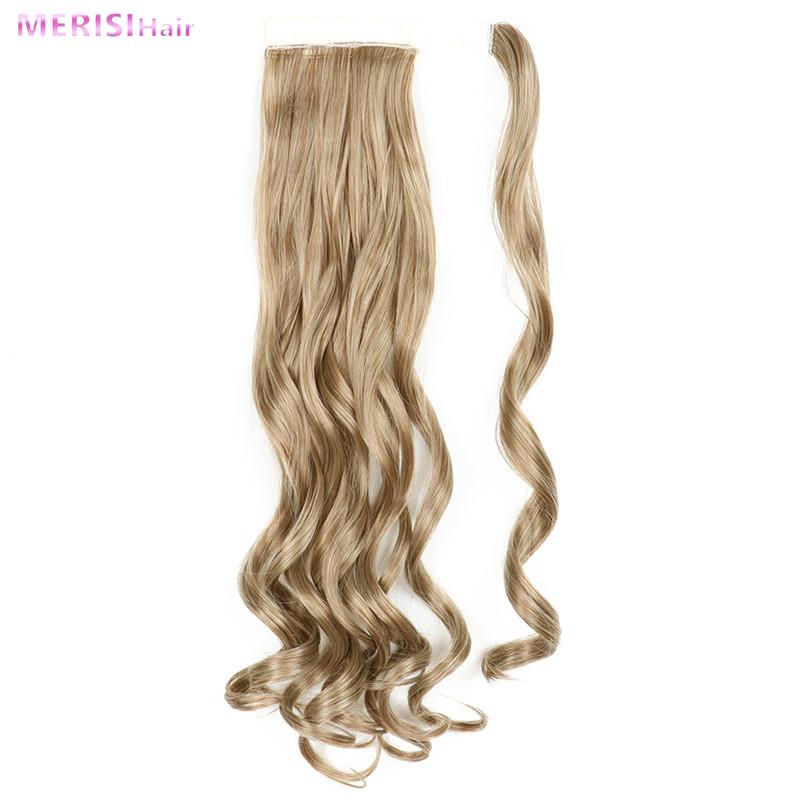 MERISIHAIR Pakk rundt på syntetisk hårstykke Langbølget klips i hestehale Ren farge hårforlengelser Ekte naturlig 22 tommer hestehale