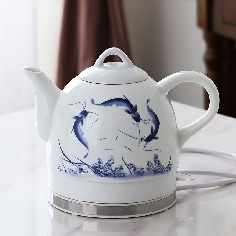 Blue & White Porcelain Electric Kettle: Large Capacity, Automatic Power-Off, Perfect for Home Tea Boiling.