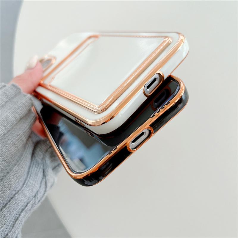 Luxus Goldbeschichtung Kartenfach Handyhülle für iPhone 13 12 11 Pro Max XR XS Max X 7 8 Plus Brieftasche Weiche Silikon Stoßfeste Hülle