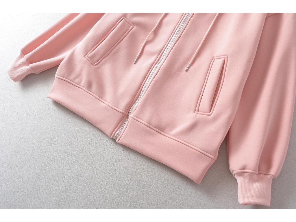 Women's Velvet Hooded Zip-Up Sweatshirt, 2023 New Oversized Slim-Fit Long-Sleeve Cardigan