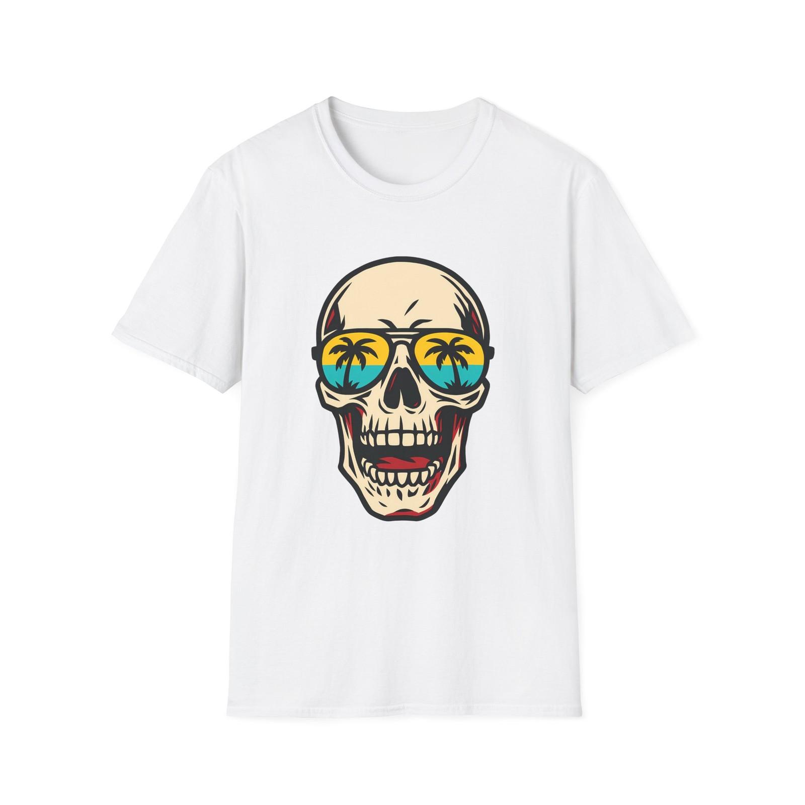 Unisex Softstyle T-Shirt Skull Sunglasses Palm Trees Tropical Beach Summer S