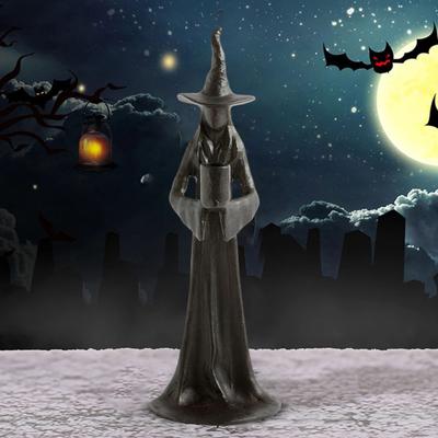 Halloween Witch Candle Holder Handmade Black Witch Statue 8.66-inch Retro Witch Candlestick Halloween Fall Decoration
