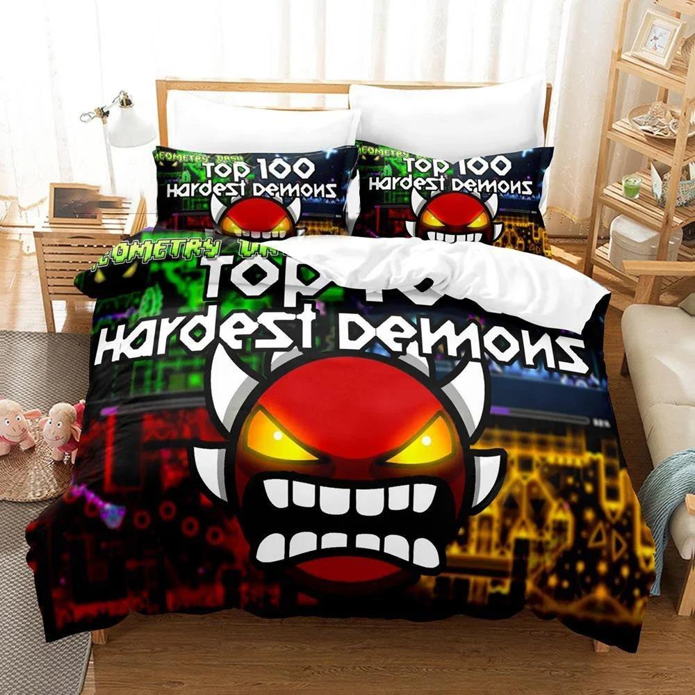 

Classic SkinFriendly Double Twin Full Queen King Quilt 3D Printed Geometry Dash Game Adult Kids Bedclothes Comforter (quilt)-EU Single(135*200cm)3pcs