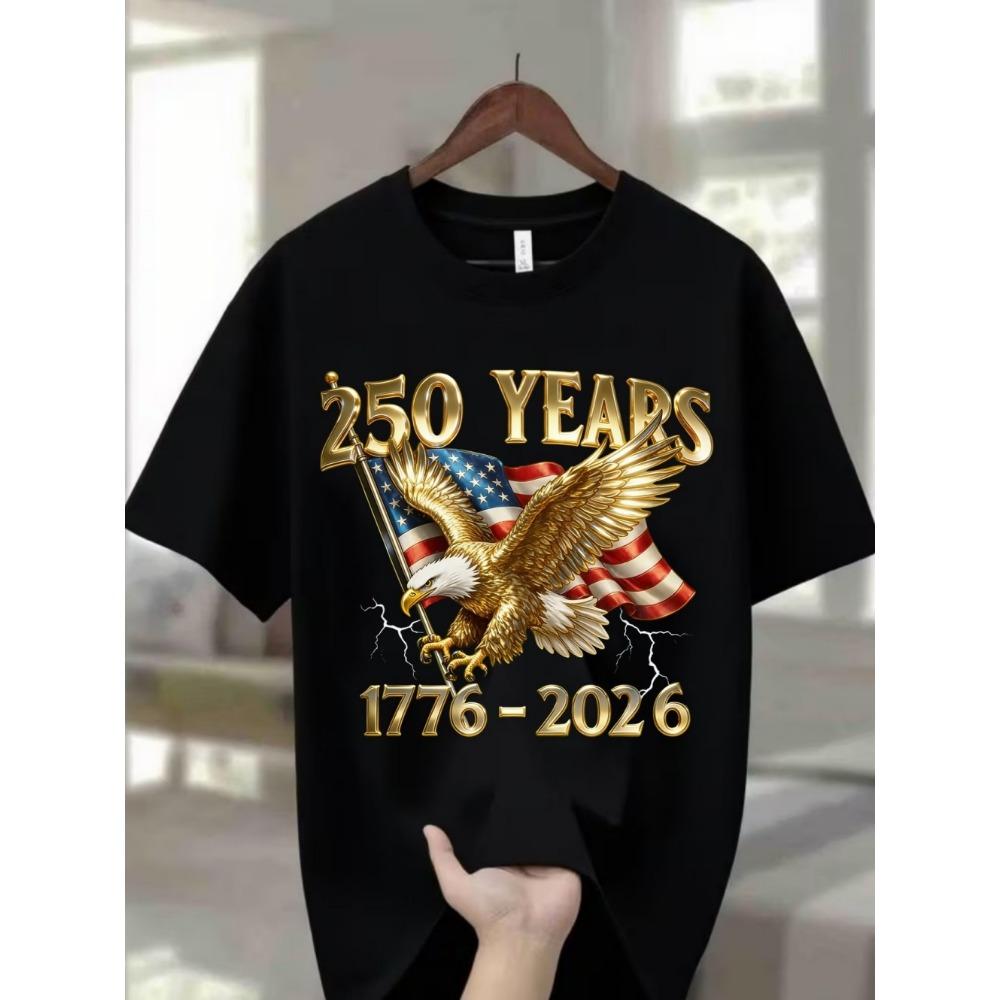 2026 New Men s Us 250th Anniversary (1776-2026) Design with American Flag Stripes T-Shirts Casual Summer Men s Short Sleeve Tee S