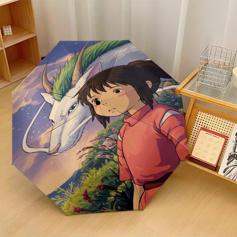 Spirited Away Windproof Auto 8 Rib Folding Umbrella Portable Outdoor Parasol
