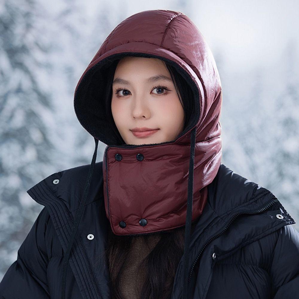Fashion Winter Warm Hat Thickened Windproof Ear Protection Hat Keep Warm Neck Warmer Integrated Scarf Hat Set Outdoor