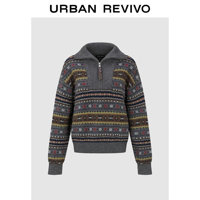 

UR Women s Fair Isle Jacquard Stand-up Collar Knit Sweater L