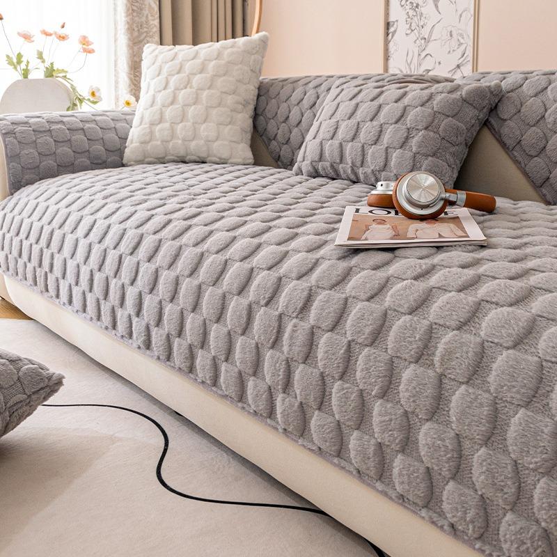 Cream White Checkered Plush Sofa Cushion Couch Winter Thick Striped Sofa Cover New Plush Seat Mat Sofas Towel Cloth Towel