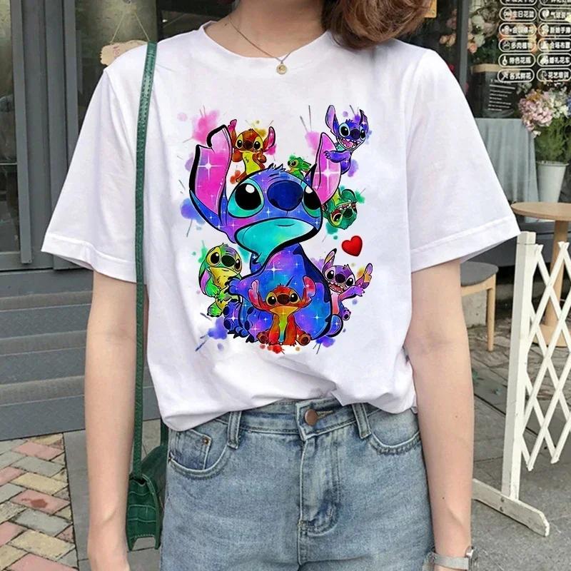 Funny Kawaii Shirt Disney Lilo Stitch Cartoon T Shirt Stitch Cute Manga T-shirt Y2k Graphic Tshirt Top Tee Clothes