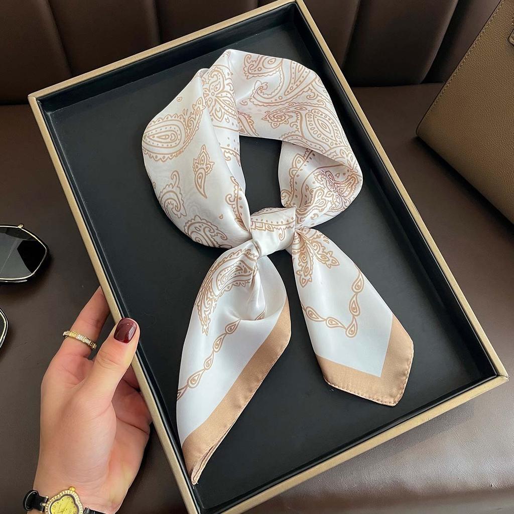 New Floral Print Silk Feeling 70cm Square Scarf Women Foulard Cashew Neckerchief Lady Satin Head Hijab Female Decorate Neck Ties