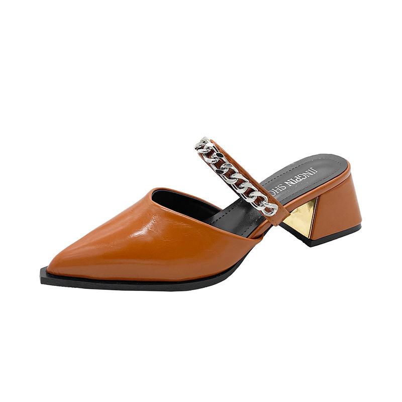 Beautiful fashion and high sense bag head half slippers women wear sandals summer with skirts high heels single shoes