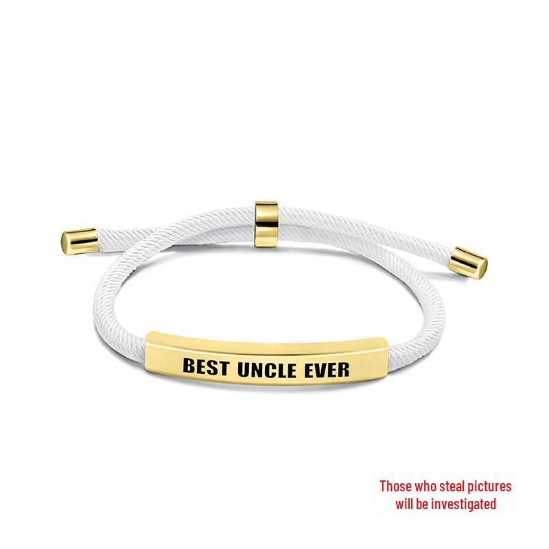 Pulseira Europeia e Americana Multicolorida de Corda Trançada com Placa de Aço Inoxidável Gravada - Presente Memorial de Bom Tio para o Natal