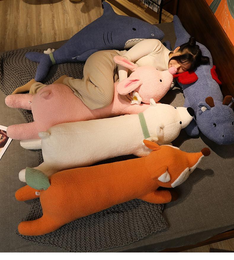 Animal Fox Rabbit Lying Pillow Plush Toy White Bear Shark Doll Girl Bed Sleeping Ragdoll