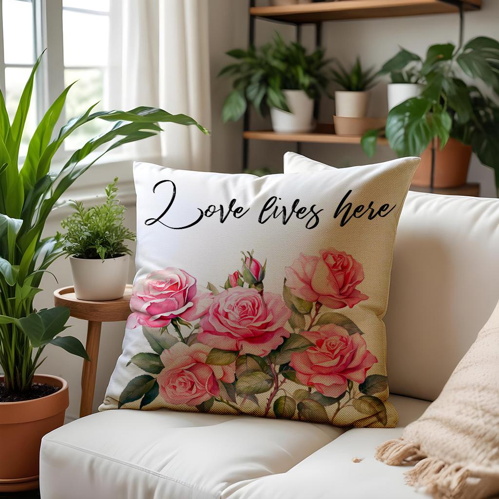 Spring Flowers Pillow Case Line Print Home Ambient Cushion Pillow Case