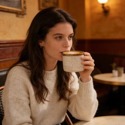 Taza de Café de Oriente Medio Taza de Cerámica Rústica con Patrón Artístico Antiderrames Agarre Ergonómico Recipiente para Beber Café Caliente y Chocolate Caliente
