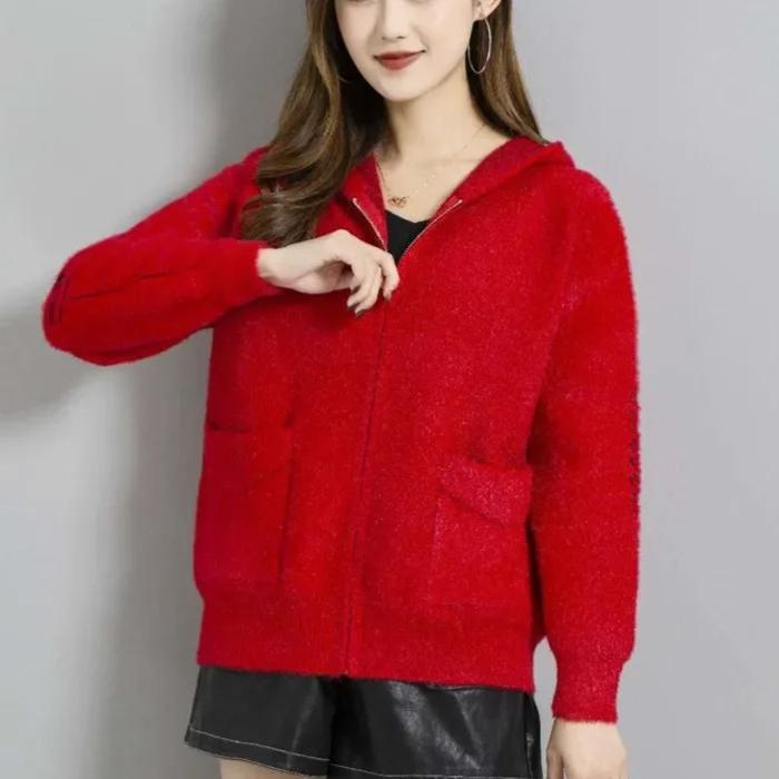 Smvp Mink-like Women's Sweater Autumn Winter Coat  Female Korean Hooded Jacket Foreign Gold Velvet Knitted Cardigan Overcoat