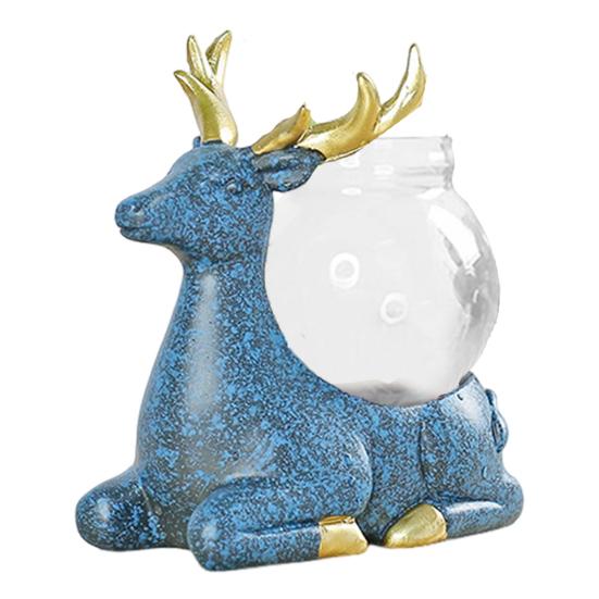 

Фигурка животного с вазой, чайный столик, мини-ваза для цветов, керамический олень, кошка со стеклянным гидропонным горшком для дома, спальни, гостиной, декор A