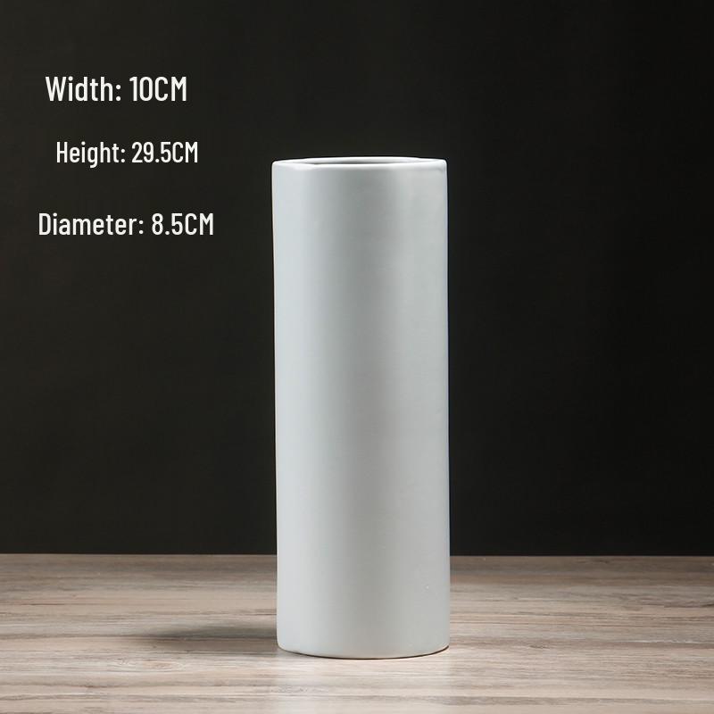 Nordische Weiße Matte Keramik Zylindrische Vase - Minimalistische Heimdeko für Frische/Trockenblumen