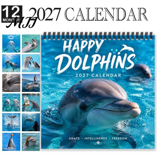 Twelve Month Agenda Happy Dolphins 2027 Wall Calendar, Cute Ocean Animal 12 Daily To-do Notes Planner, Funny Dolphin Photography Hanging Calendar for