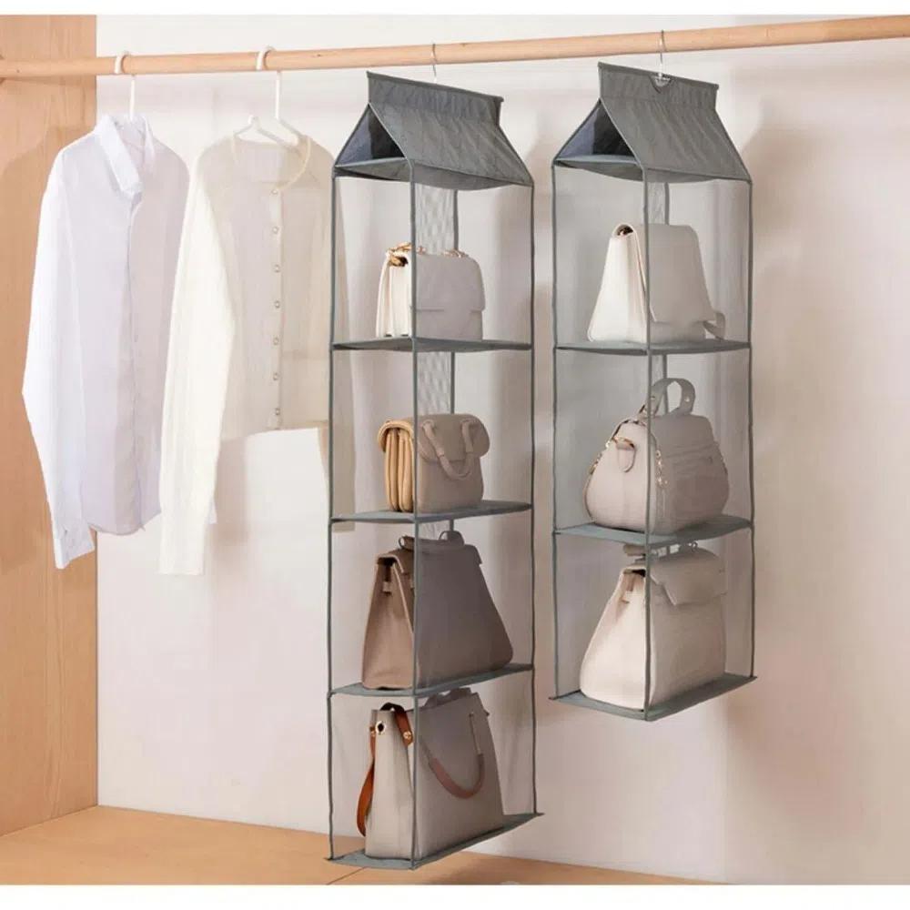 

Three-dimensional Hanging Purse Organizer Clear Transparent Storage Bag New Storage Holder Closet Beige-2Layer