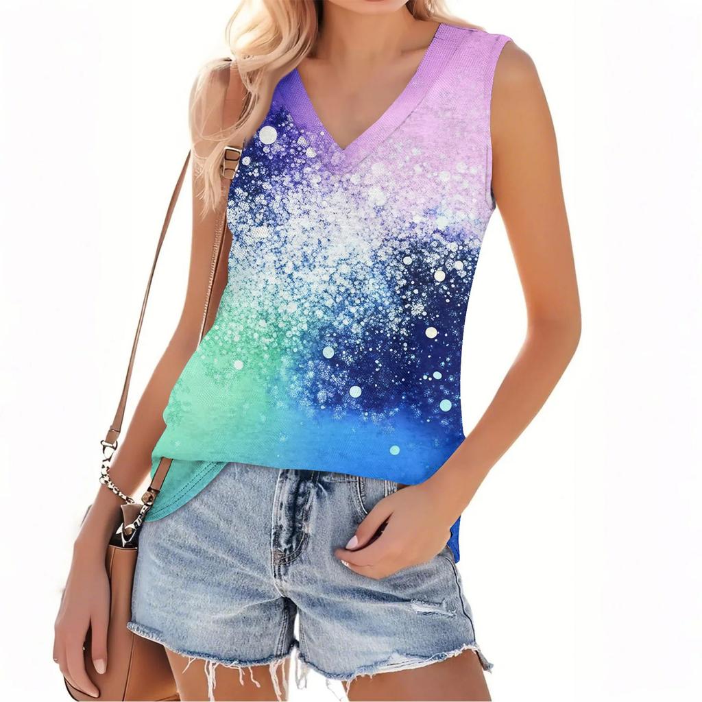 Women's Fashionable And Casual Everyday Versatile Gradient Print Slim Vest Top