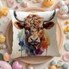 Highland cow and flower Cushion Cover Natural Linen Organic Fabric DoubleSided Printing Sofa Home Decor Gift Pillow Cover
