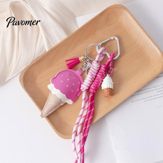 Lollipop Ornaments Faux Leather Ice Cream Pendant, Hanging Decoration Portable Keychain Charms with Braided Rope, Handbag Backpack Purse Bag