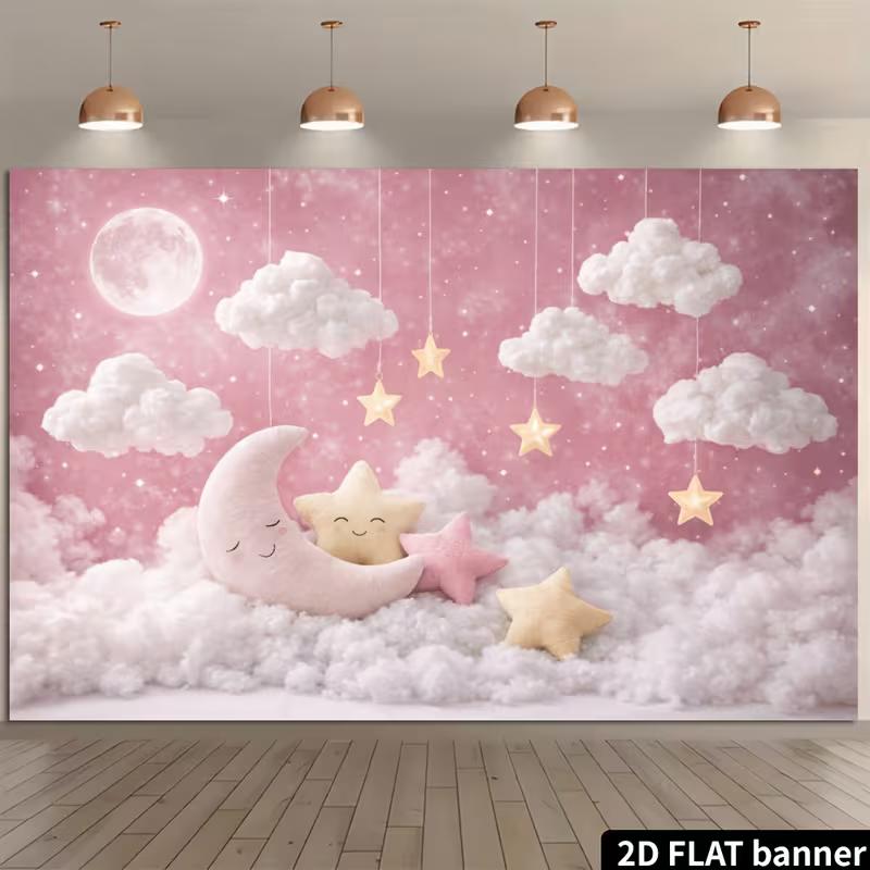 2D Schlafender Mond Stern Kinderzimmer Fotografie Hintergrund