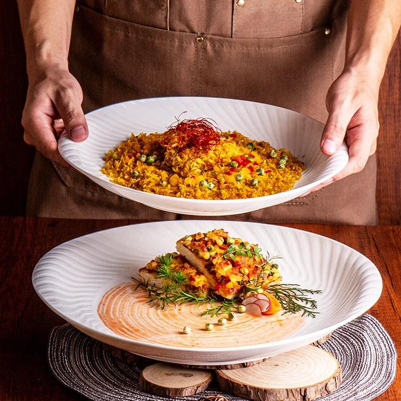 Binaural Plate Ceramic Japanese Dish Household Western Food Commercial Tableware, High-end Steak Plate Steamed Fish