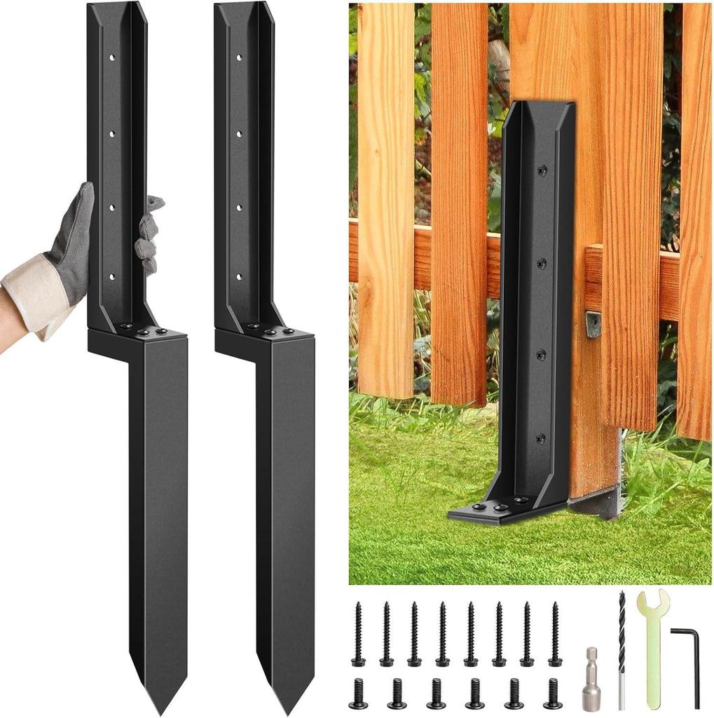 Heavy-Duty Cross-Bar Fence Repair Kit with Metal Reinforcement and Ground Anchors