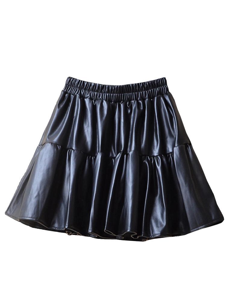 Women's High Waist PU Leather A-line Skirt – Slimming and Fluffy, Elastic Waist, Autumn 2025 Edition
