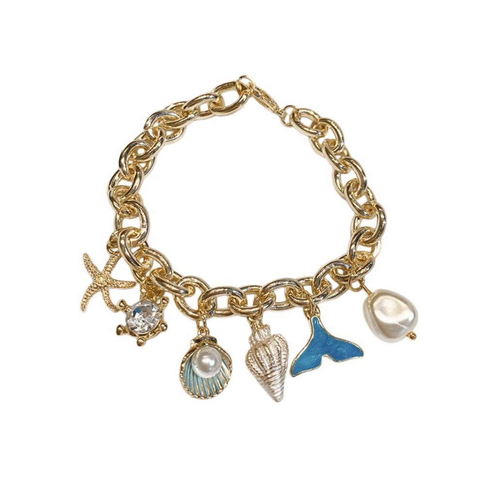 Zinc Zinc Alloy Rhinestone Pearl Starfish Beaded Bracelet Shell Beaded Hand Chain  Girls Couple Gift