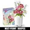 Technical Mould King10059 Flower World Peony Flower Bouquet with Vase Model 866PCS Building Blocks Brick Puzzle Toys Gift