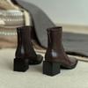 Krazing Pot Jarní zimní boty z hovězí kůže Silné vysoké podpatky Chelsea Boots Dámské kotníkové boty na zip