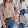 Solid Color Twist Lantern Sleeve Pullover Sweater